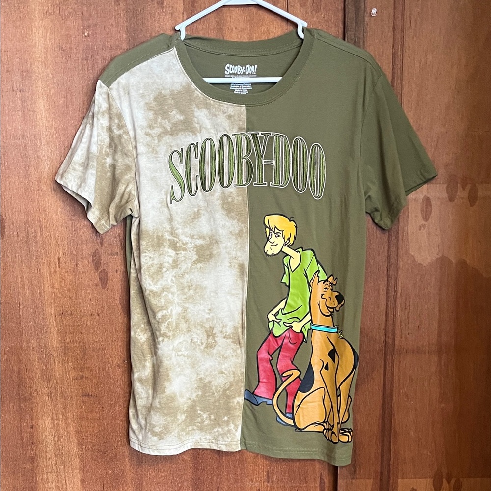 Green and Tan Short Sleeve Tee with Scooby Doo Design